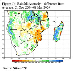 Rainfall Anomaly – difference from
Average: 01 Nov 2004–03 Mar 2005