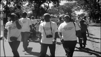 Campaigners marching to the David Kaunda Stadium